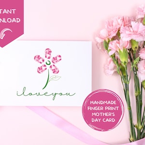 Printable Mother&#39;s Day Fingerprint Card | Finger Print Art | Mother&#39;s Day Card | Mother&#39;s Day Craft | Mothers Day Gift | Child Toddler Baby