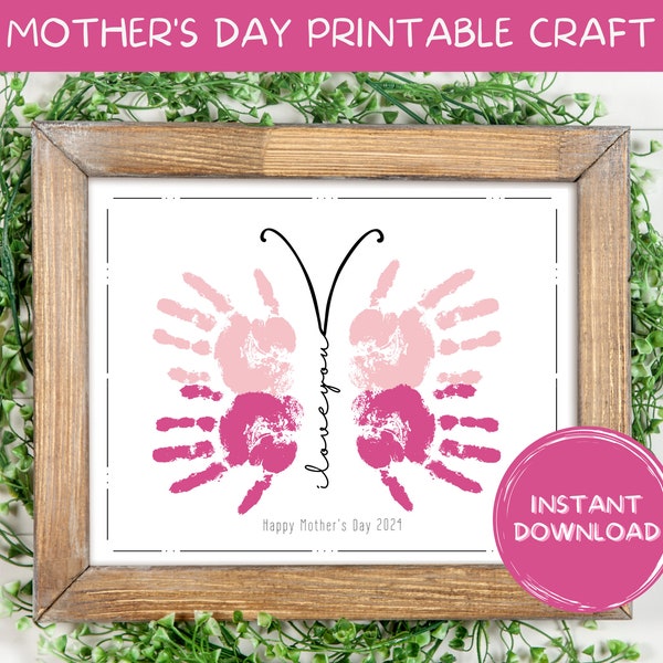 Printable Mother's Day Handprint Craft | Butterfly Art | Hand Print Art | Mother's Day Craft | Mothers Day Gift | Child Toddler Baby