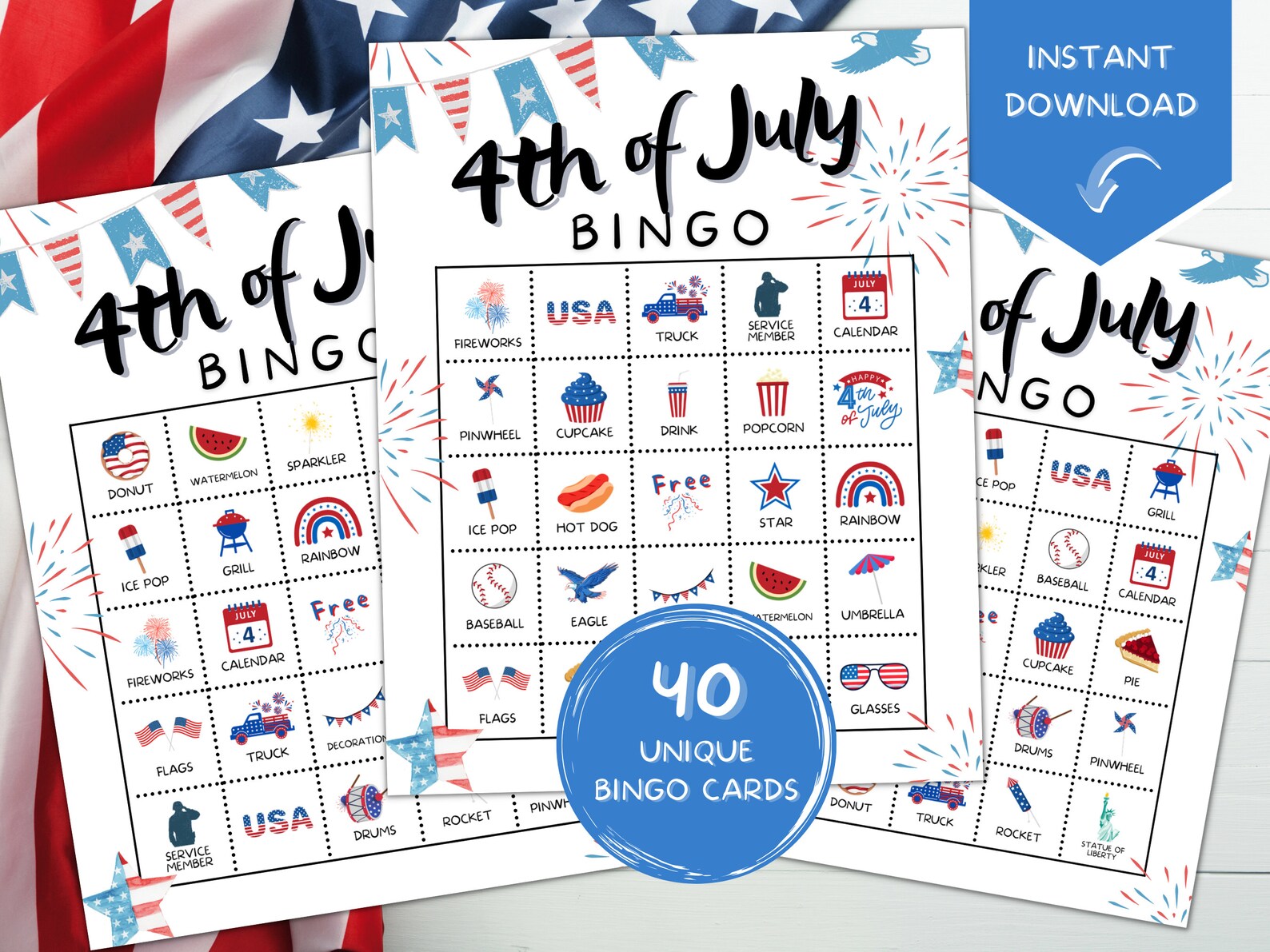 4th of July Bingo Printable 4th of July Game Patriotic Bingo 4th of