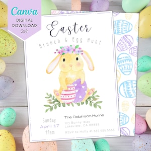 Editable Easter Invitation | Easter Egg Hunt Invitation | Easter Brunch Invitation | Printable Easter Invitation | Digital Download | Purple