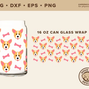 Süßer Corgis Libbey Glass Wrap Svg - Dog Bone 16 oz Libbey Full Wrap Svg - Walisischer Corgis Wrap - Can Glass Svg, Png, Eps, Dxf, Libbey Glass Svg