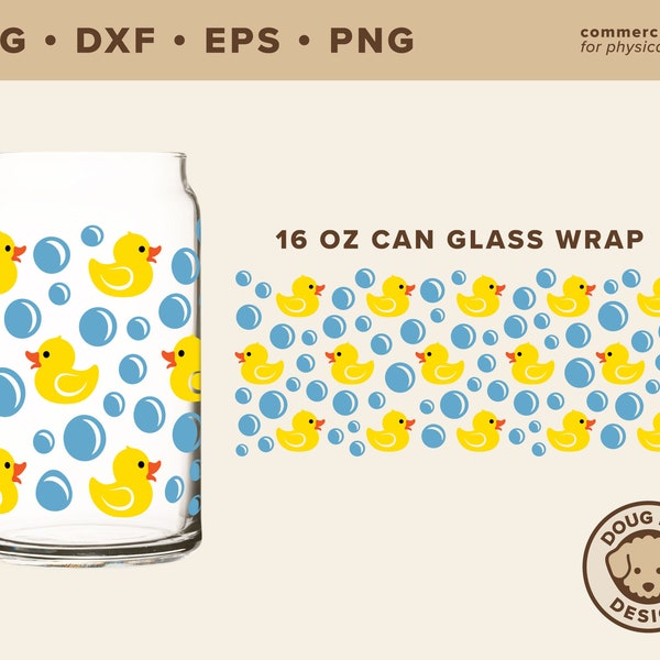 Rubber Ducky Glass Wrap Svg - 16 oz Libbey Full Wrap Svg - Rubber Duck Can Glass Wrap - Can Glass Svg, Png, Eps, Dxf, Libbey Glass Svg