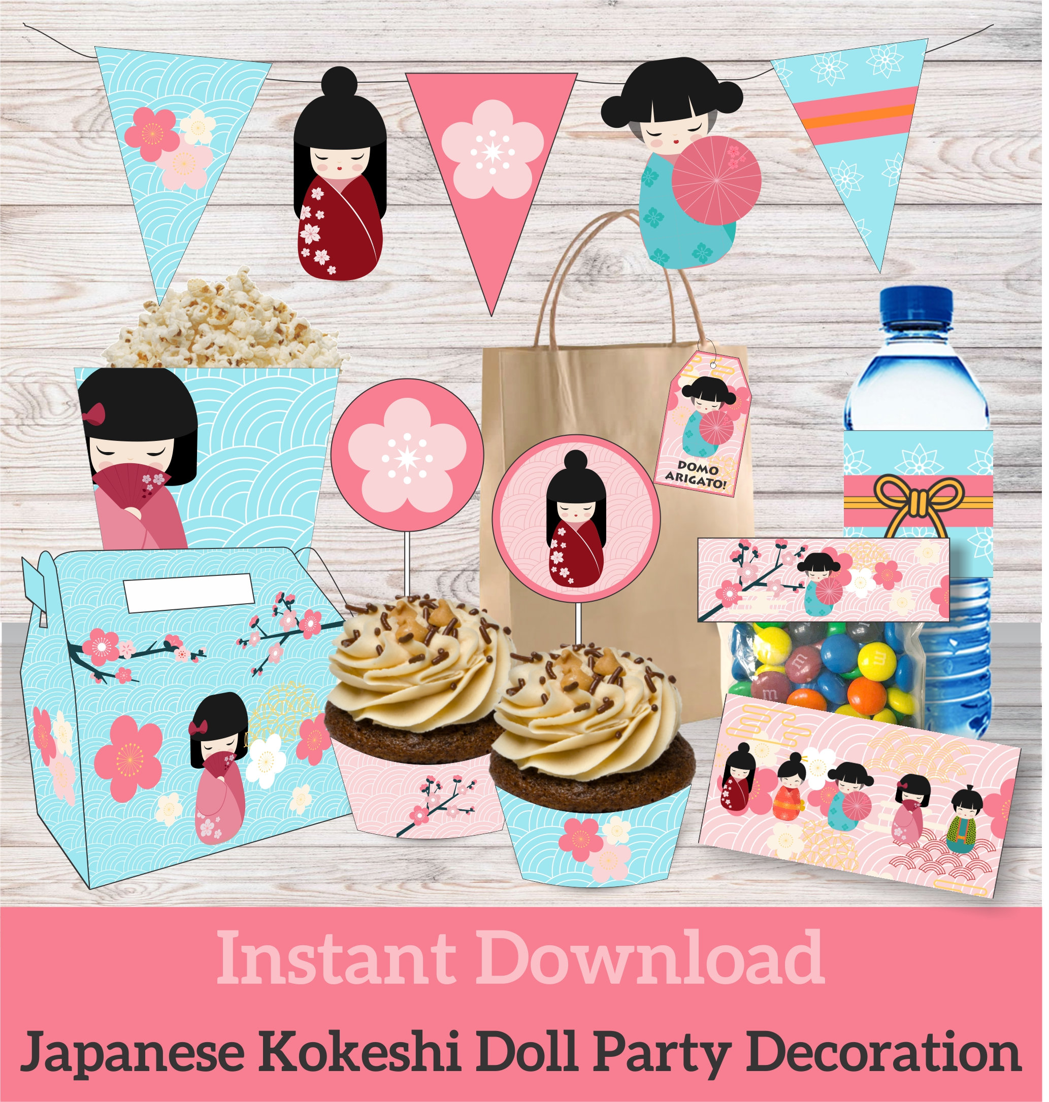Japanese Style Party, Kokeshi Party Decorations, Traditional