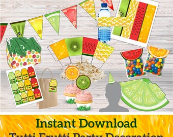 Obst Thema Party Dekorationen, Tutti-Frutti Geburtstagsfeier, druckbare tropische Geburtstagsfeier, Sofort Download Party, DIY Party Angebot