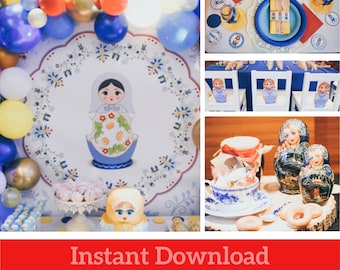Russian style party, Matryoshka Decorations, Traditional Birthday Party, Printable supply, Instant Download Party, national party supply