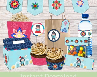 Korean style party, 1st birthday Decorations, Traditional Birthday Party, Printable supply, Instant Download Party, national party supply