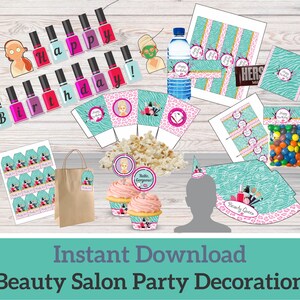 Beauty Salon Theme Party Decorations, Sleepover Birthday Party, Printable Spa Birthday Party, Instant Download Party, girl&#39;s party supply
