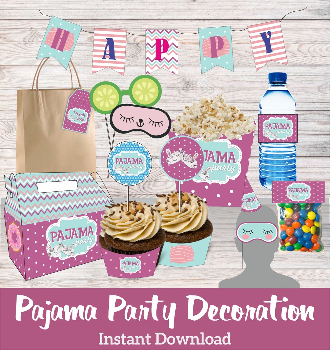 Pajama Theme Party Pajama Slumber Party Decorations Sleepover Party Decorations Includes Pajama Theme Banner Cake Topper Cupcake Toppers Balloons