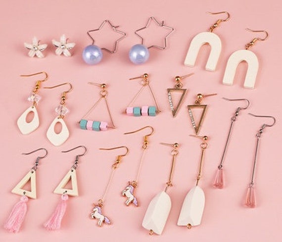 Beginner DIY Earring Kit,jewelry Making Kit, 10 Pairs of Earrings Craft  Supplies, Unicorn Charm, Flower/star/ 