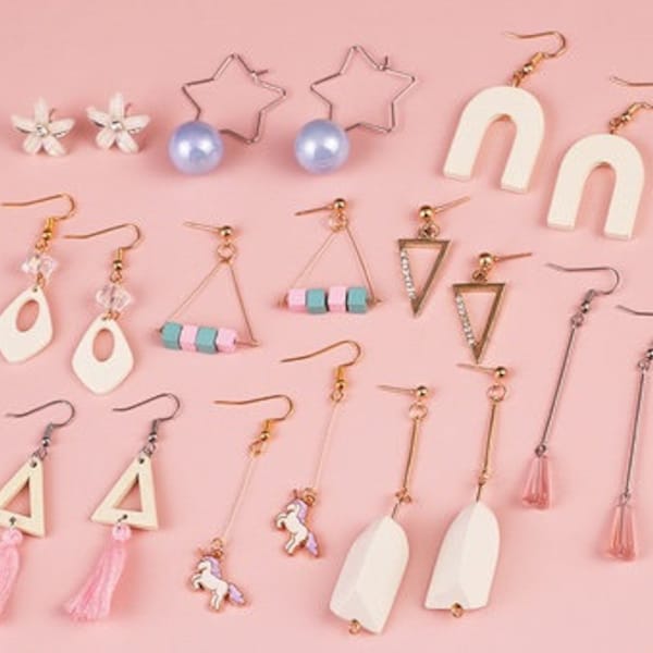 Beginner DIY Earring Kit,Jewelry Making Kit, 10 Pairs of Earrings Craft Supplies, Unicorn charm, Flower/star/