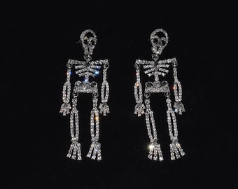 Miniblings scheletro orecchini ossa dello scheletro del cranio di Halloween argentato morte - Gioielli fatto a mano placcati argento I Orecchini