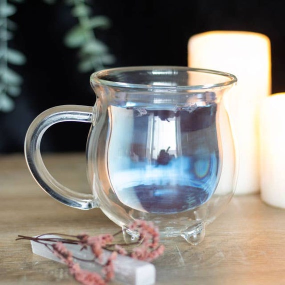 Clear Double Walled Cauldron Mug: Witchy Drinkware, coffee and tea cup