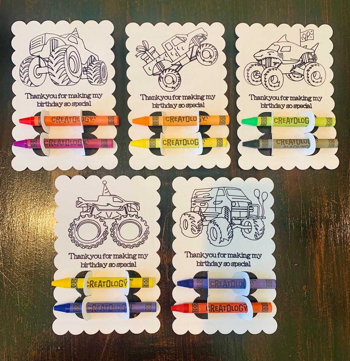 Monster Truck Theme Birthday Coloring Cards for Return Gift Goodie Bags ...