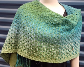 Flowing River: a warm hand woven one-of-a-kind heirloom shawl type wrap with glass beads, cloisonne beads and fringe