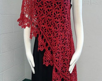 Scarlett Storm: an extra long handmade crocheted lace heirloom shawl type wrap with beads