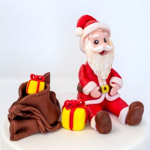 Edible Fondant Santa Clause with Gift Bag Cake Topper