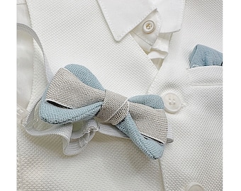 Boys White Christening Suit Blue Bow Tie Baptism Outfit Special Occasion Formal Set