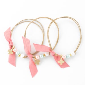 Martirika Witness Bracelets  Pink Blue White Beads for Baptism Christening Greek Orthodox Religious  24K Gold Plated Cross Medallion