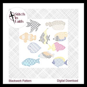 Tropical Fish Collection &gt; Blackwork Pattern, Cross Stitch Pattern, Embroidery &gt; Digital Download, PDF