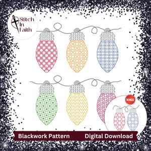 Luzes de Natal Blackwork + Enfeite BÔNUS, Padrão de Ponto Cruz, Bordado > Download Digital, PDF