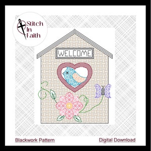 Birdhouse &gt; Blackwork Pattern, Cross Stitch Pattern, Embroidery &gt; Digital Download, PDF
