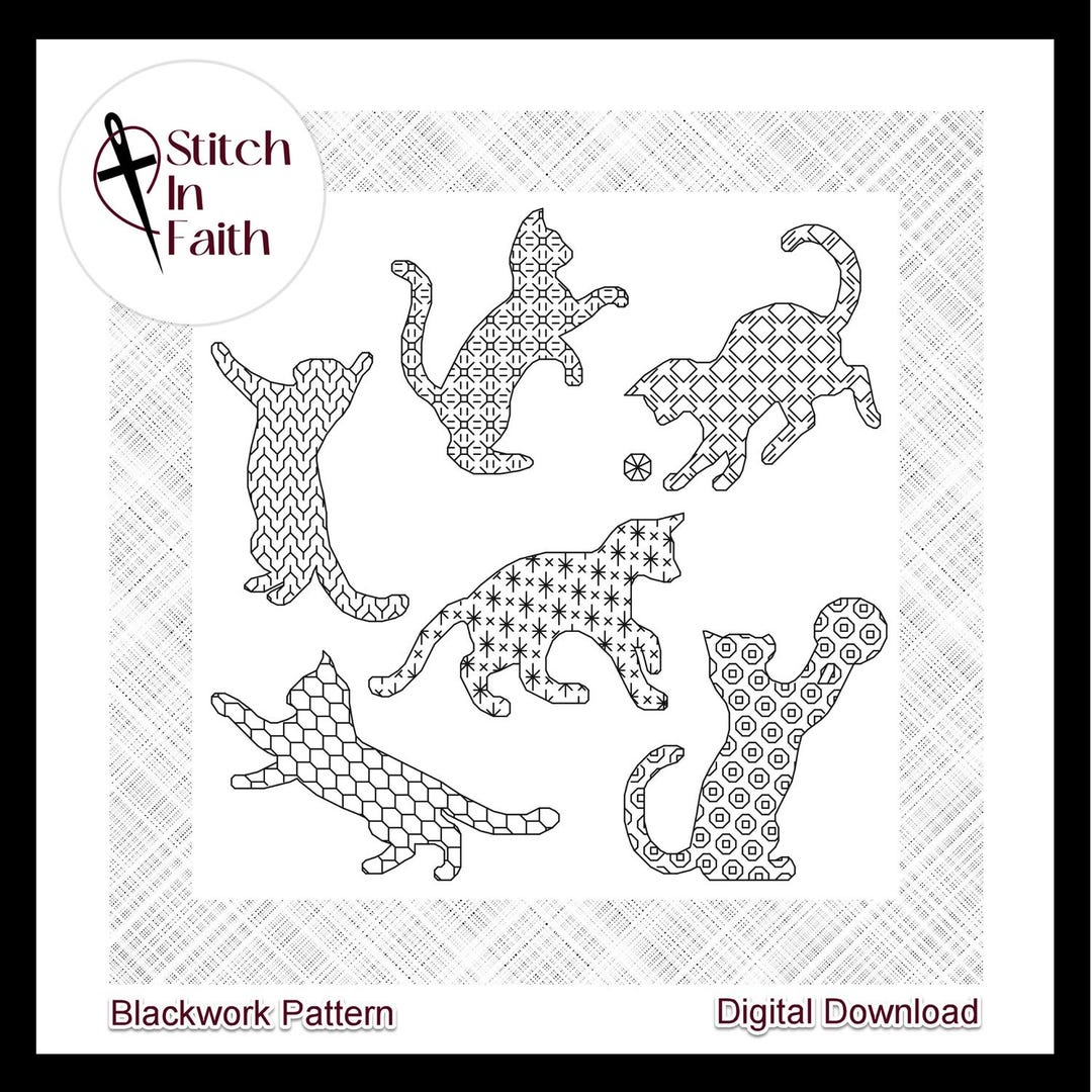 Cats at Play > Blackwork Pattern, Cross Stitch Pattern, Embroidery ...