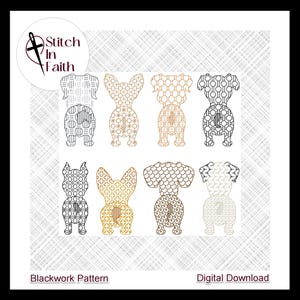 Puppy Butt Collection - Blackwork, Cross Stitch Pattern, Embroidery > Digital Download, PDF