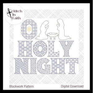O Holy Night Blackwork, Cross Stitch Pattern, Embroidery > Digital Download, PDF