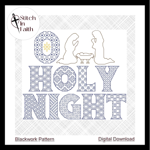 O Holy Night Blackwork, Cross Stitch Pattern, Embroidery > Digital Download, PDF