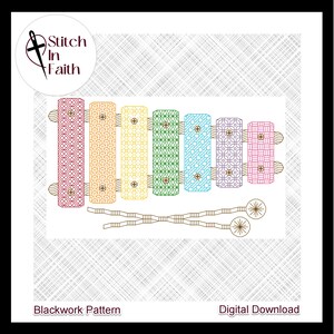 Children&#39;s Xylophone Blackwork, Cross Stitch Pattern, Embroidery &gt; Digital Download, PDF