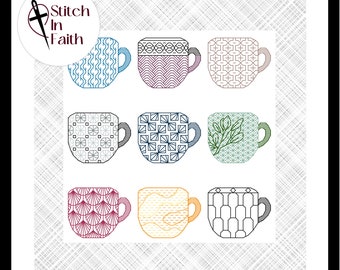Koffiekopjescollectie > Blackwork-patroon, kruissteekpatroon, borduurwerk > Digitale download, PDF