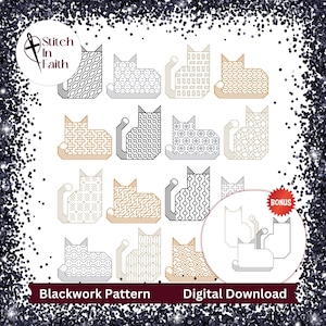 Cat Collection 1 + BONUS Ornament - Blackwork Pattern, Cross Stitch Pattern, Embroidery &gt; Digital Download, PDF