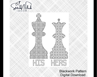 Chess Royalty > Blackwork Pattern, Cross Stitch Pattern, Embroidery > Digital Download, PD