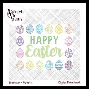 Happy Easter &gt; Blackwork Pattern, Cross Stitch Pattern, Embroidery &gt; Digital Download, PDF