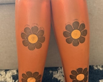 Moldeadores de botas estilo Flower Power vintage de los años 70, color naranja, de plástico, estilo retro.