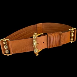 Vintage Doppia Vita Brown Wide Textured Embossed Leather Triple Ring Belt Vintage Doppia Vita Women main image 4