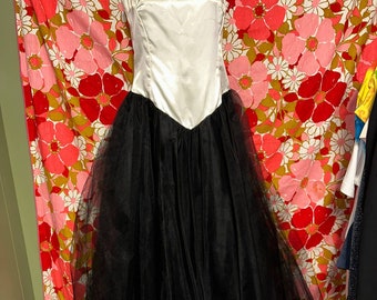 Vintage 1980s 90s Prom Dress Black Tutu Skirt Ivory Halter Top size 2