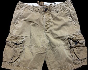 Vtg Y2K Abercrombie & Fitch Cargo Shorts Mens 34 Khaki Tan Utility Drawstring