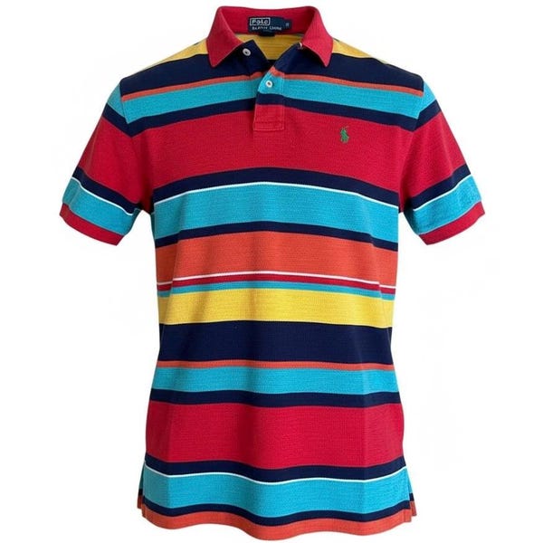 Vintage Polo by Ralph Lauren Striped Multicolor Polo Shirt Size M Preppy 90s