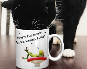 Time's Fun When You're Having Flies 11oz Ceramic Coffee Mug | Cute Clever Whimsical Coffee Mug