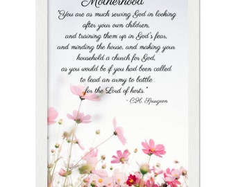 Citation florale encadrée sur la maternité | Citation de C.H. affiche Spurgeon | Art mural chrétien pour maman