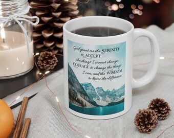 Serenity Prayer 11oz Ceramic Coffee Mug | God Grant Me Serenity Mug | Inspirational Prayer Mug | Christian Faith Mug