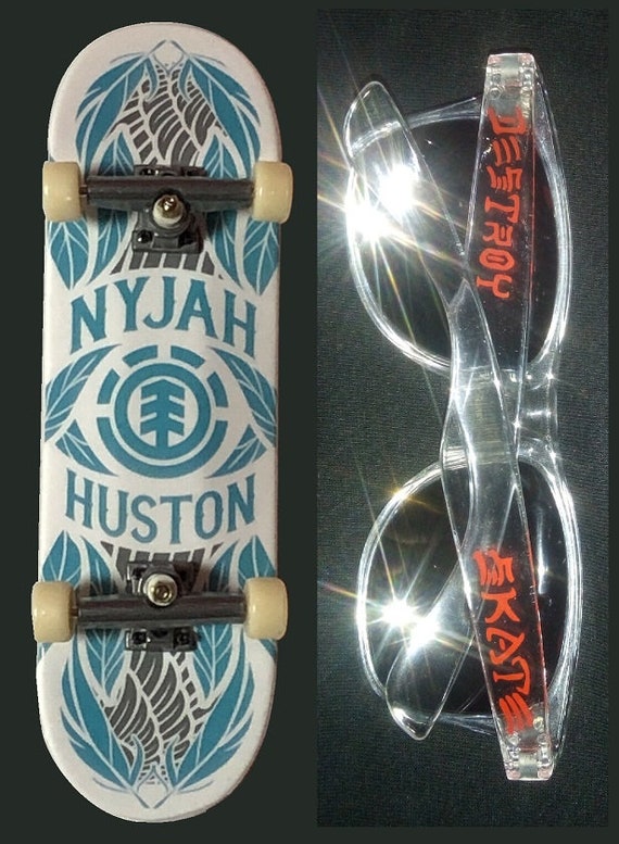 1) Pair Clear Skate-Destroy Sunglasses + Vintage Element Nyjah Huston Tech  Deck Fingerboard