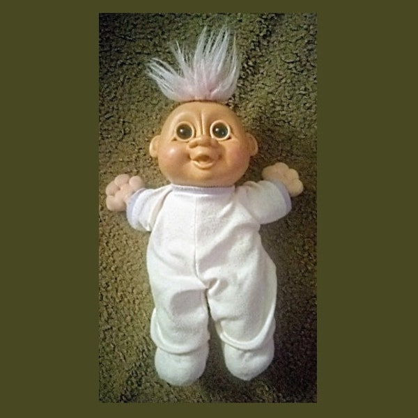 Vintage Troll Doll in Pajamas, Tan Pink