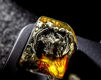 Dragon Custom Keycaps, Ancient dragon Artisan Keycap, Custom Dragon Keycap, ESC Handmade Keycap for Mechanical Keyboard, Christmas gifts