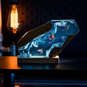 Diorama Dragon Resin Lamp, Dragon Castle Epoxy Lamp, Mystery Dragon Resin Lamp, Diorama Epoxy Lamp, The Dragon Night Lamp, Halloween Gift