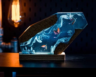 Diorama Dragon Resin Lamp, Dragon Castle Epoxy Lamp, Mystery Dragon Resin Lamp, Diorama Epoxy Lamp, The Dragon Night Lamp, Father's Day Gift
