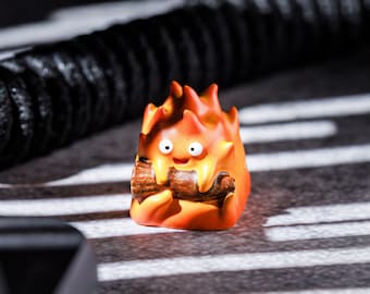 Glowing Fire Artisan Keycap, Fire demon Anime Keycap, Anime Keycap, Calcifer Light Keycap For Mechanical Keyboard, Christmas gift