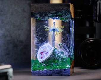 Shield And Sword Resin Lamp, Handmade Hylian Korok Light gift, The Legend of Sword Night Light Gift, Birthday Gift, Halloween Gift