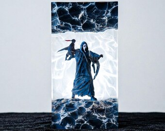 Masked Ghost Resin Lamp, Killer Resin Lamp, Horror Night Light, Epoxy Resin Lamp, Night Light Wood, Gothic Home Decor, Halloween Gift